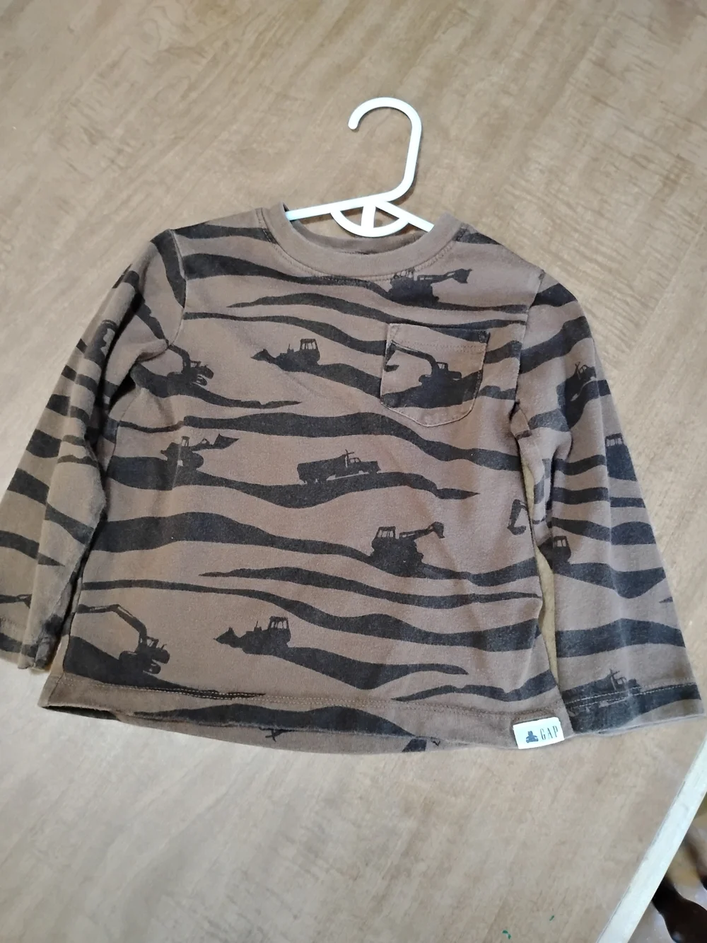 GAP Brown and Black Construction-Print Long Sleeve Tee